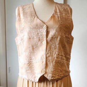 PL Light Pink Peach Embroidered Vintage Vest, 100% Cotton, Size Petite Large